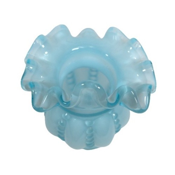 Vtg Fenton Beaded Blue Glass Ruffled Overlay Tulip Jack in the Pulpit Melon Vase - Picture 8 of 10
